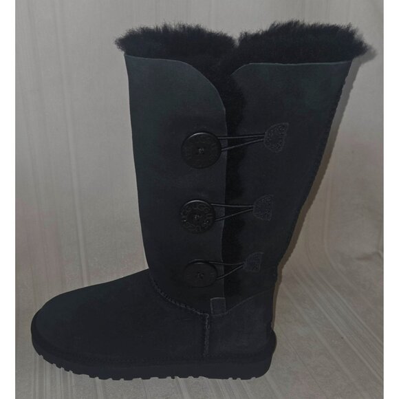 UGG BAILEY BUTTON TRIPLET TRIPLE Black Suede Tall Boots Women Size US 5 NEW 1873 - Picture 7 of 12